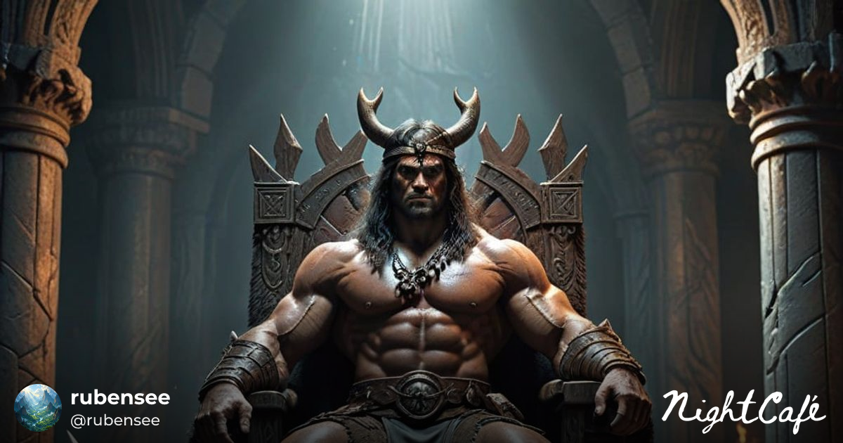 Conan the Barbarian King on Throne in Epic Fantasy... - AI Art