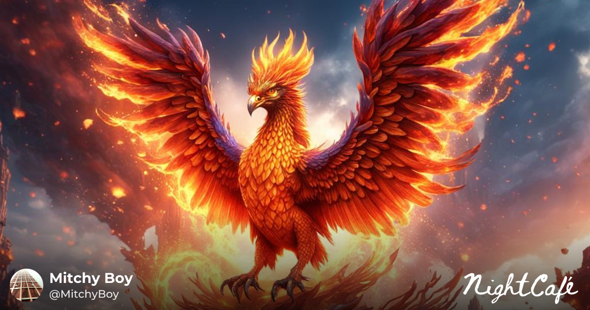 Fiery Crystal Phoenix Rising from Ashes - AI Art