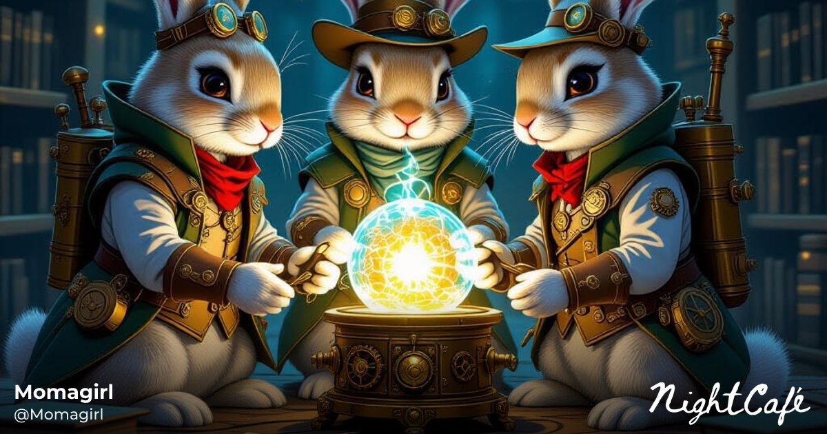 Steampunk Rabbits Discover Arcane Artifact in Anci... - AI Art