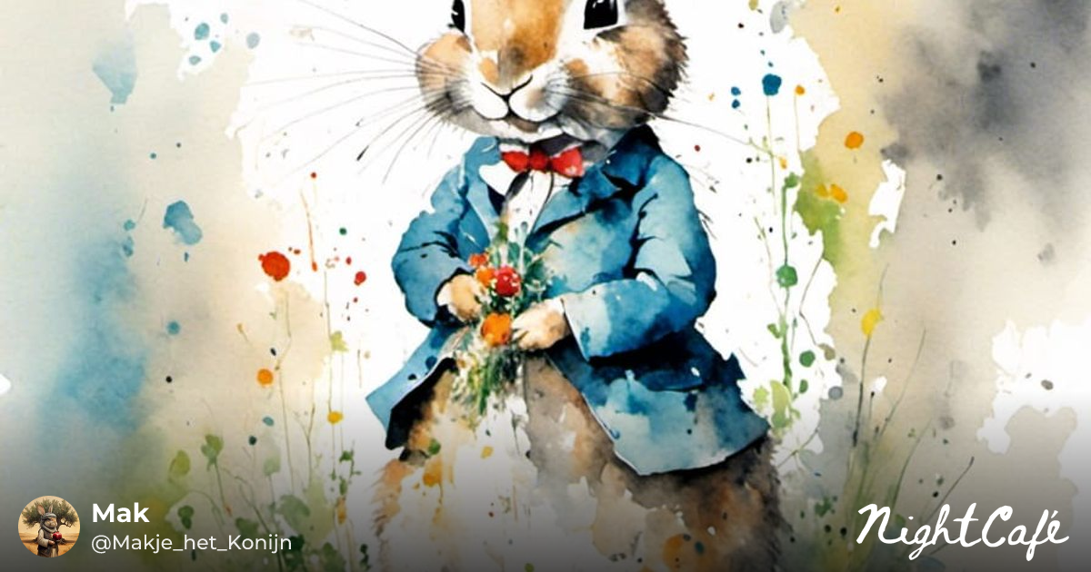 Rabbit (Neo-expressionism) - Watercolor Rabbit in Beatrix Po...
