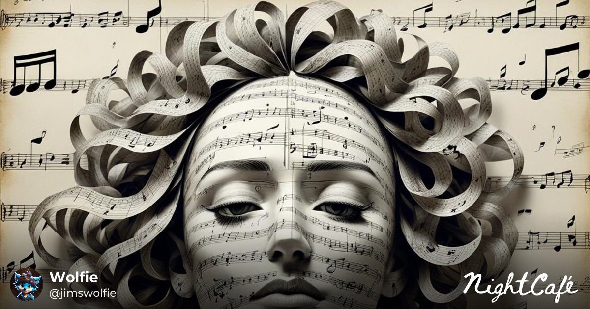 Singer constructed of musical note-patterned paper