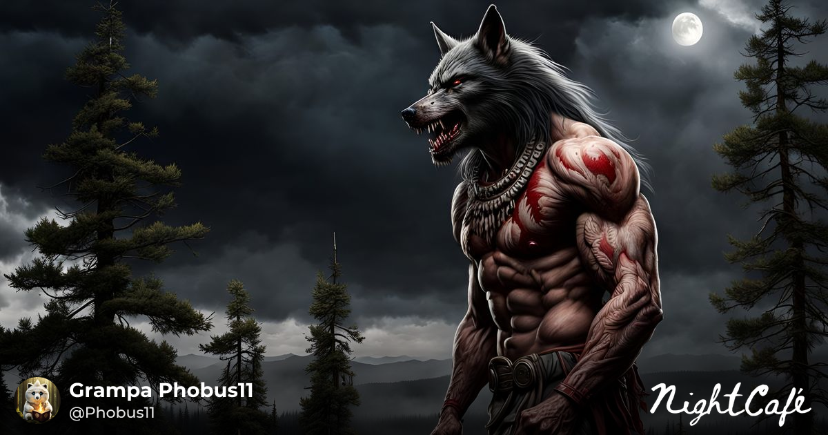 Native American Werewolf Transformation Under Full... - AI Art