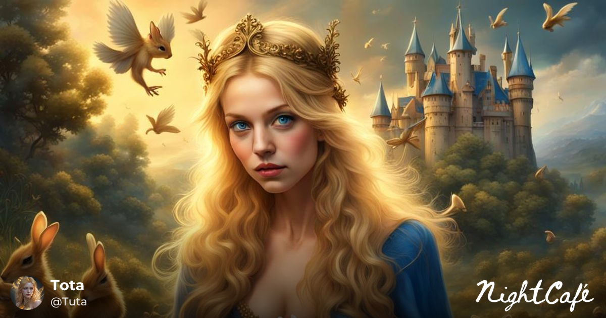 Fairy with Rabbit Lamp and Angels, Fantasy Art