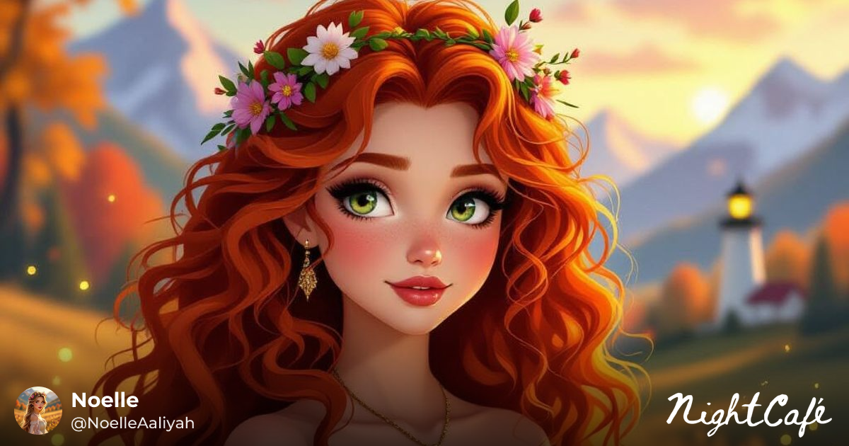 Merida in Autumn Meadow with Floral Crown - AI Art