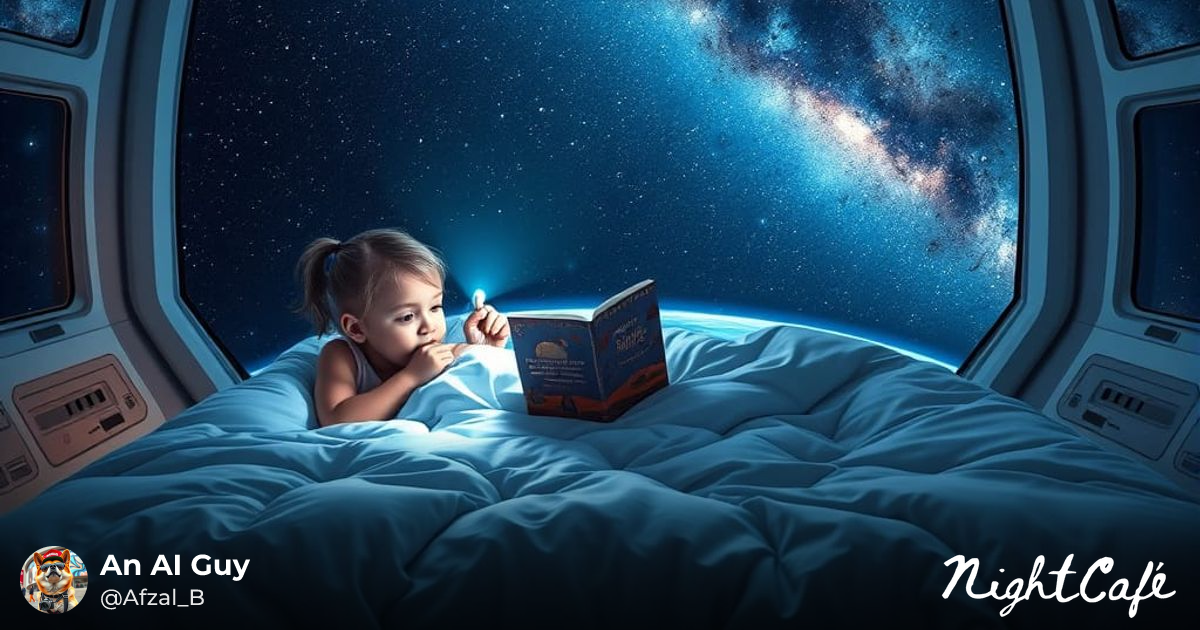 Children Reading in Space Station Bedroom - AI Art
