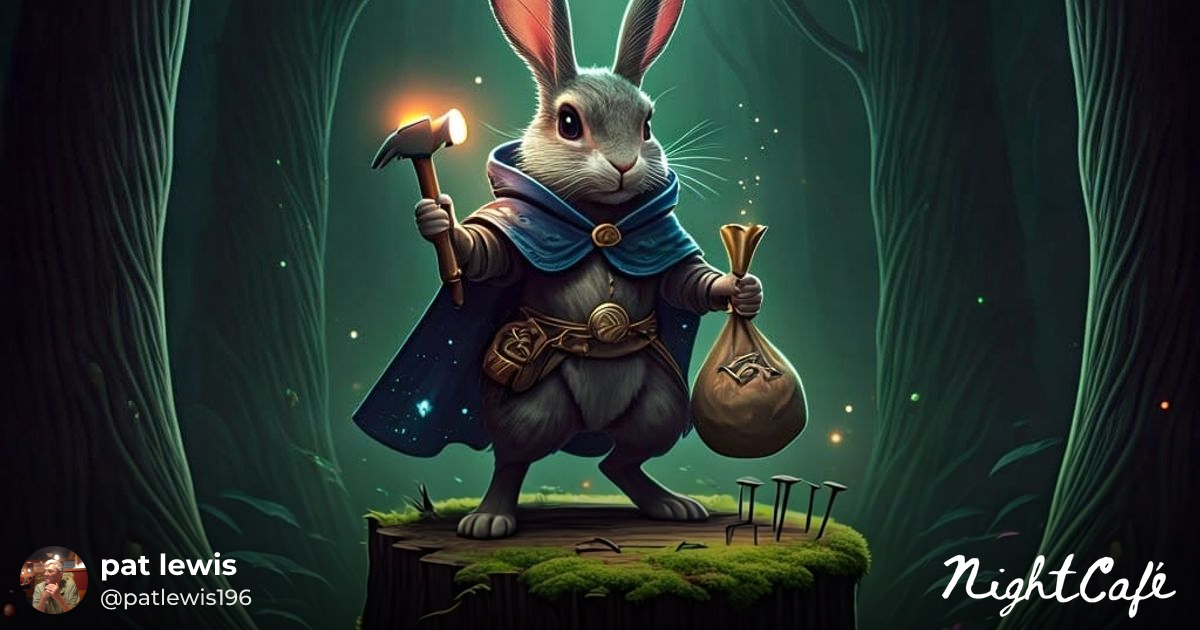 Mystical Rabbit Wizard in Starry Cloak, Hammer in ... - AI Art