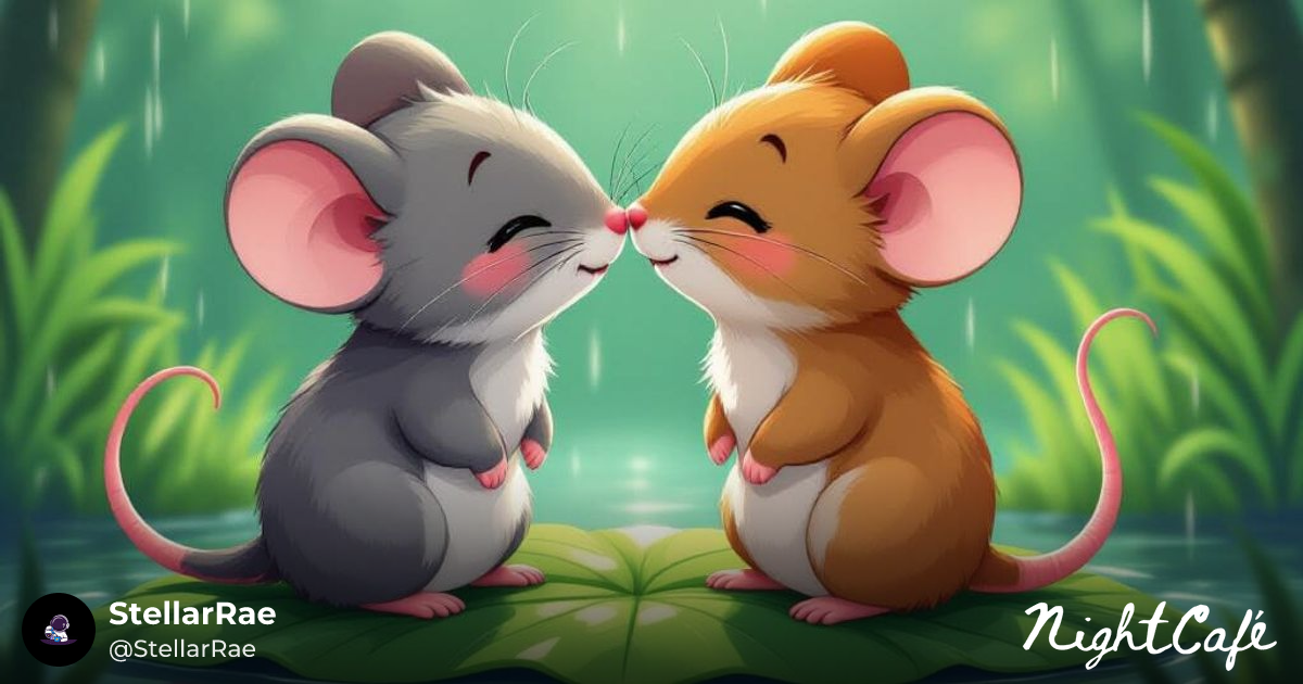 Mouse kiss - Adorable Mice Kiss in Rainy Manga Style
