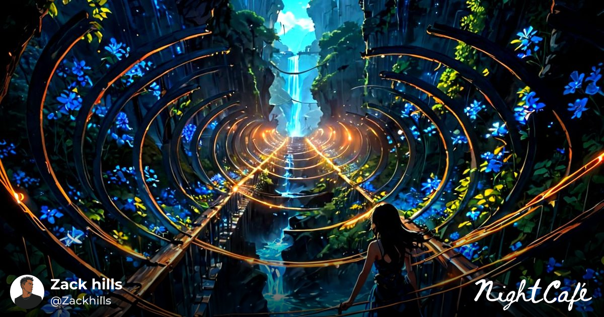 Suspended bridge - Bioluminescent Solarpunk Scene with Woman...