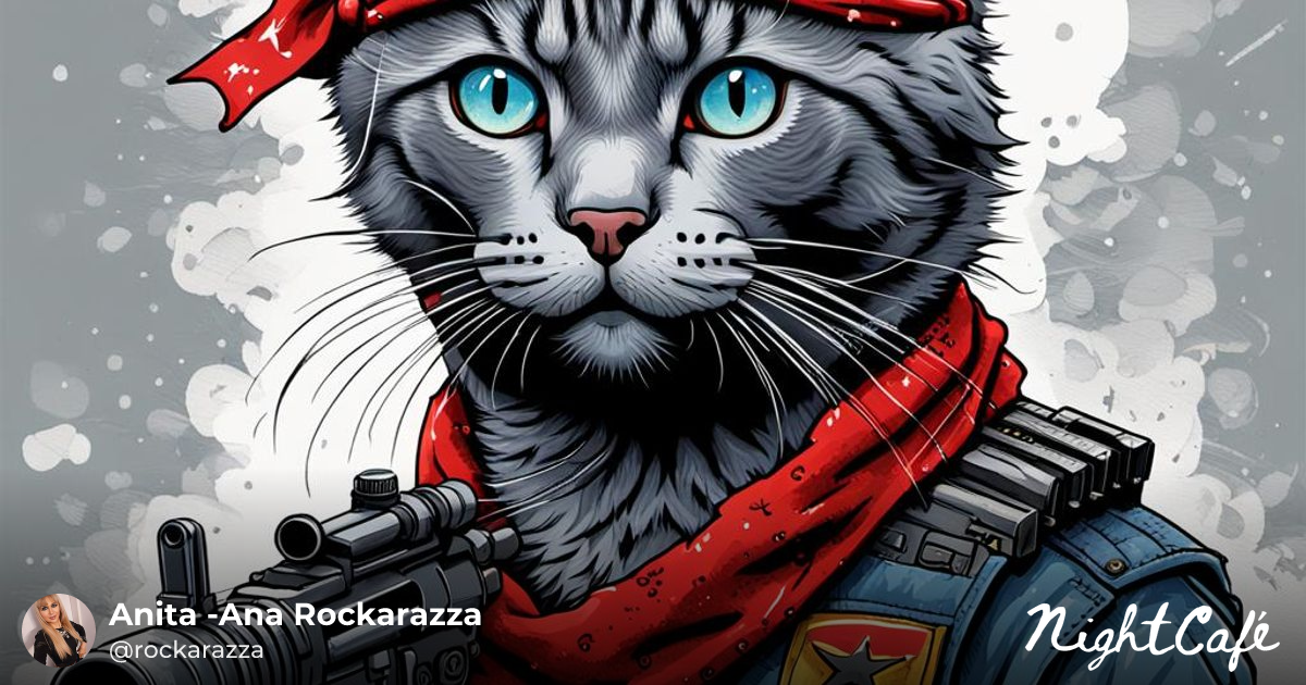 cat goes John Rambo - Humorous Cat Illustration as Rambo in ...