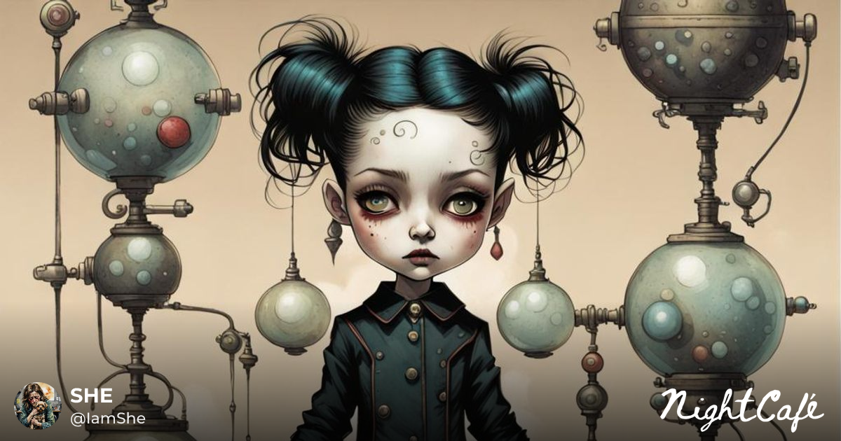 Eccentric Science Chibi Girl in Art Brut Style - AI Art