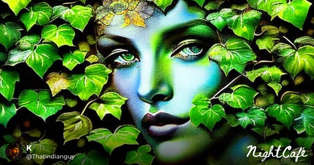Mysterious Face in Ivy Vines, Symbolist Painting - AI Art