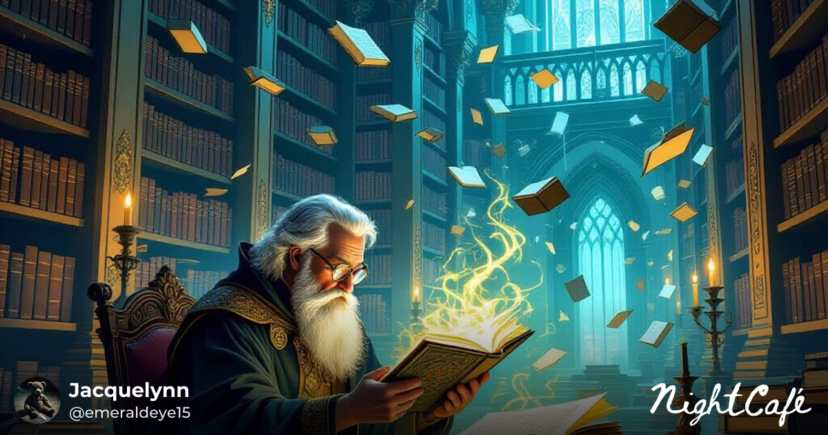 Magical Library with Floating Books & Scholar - AI Art