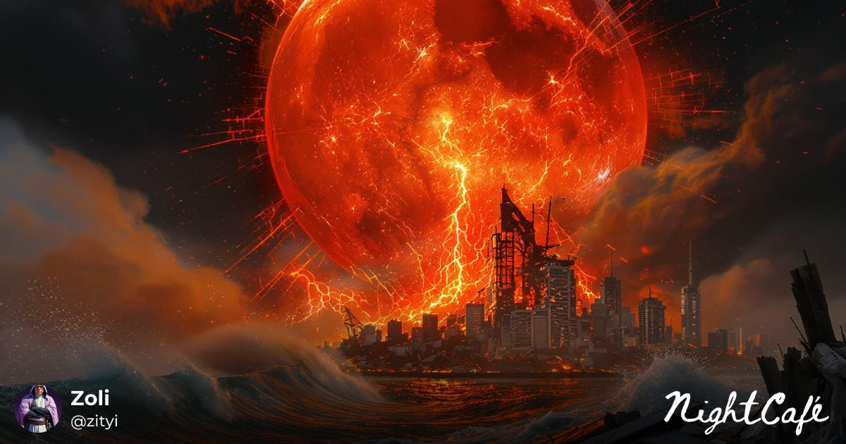 Exploding Moon Over Ravaged City: Disaster Movie A... - AI Art