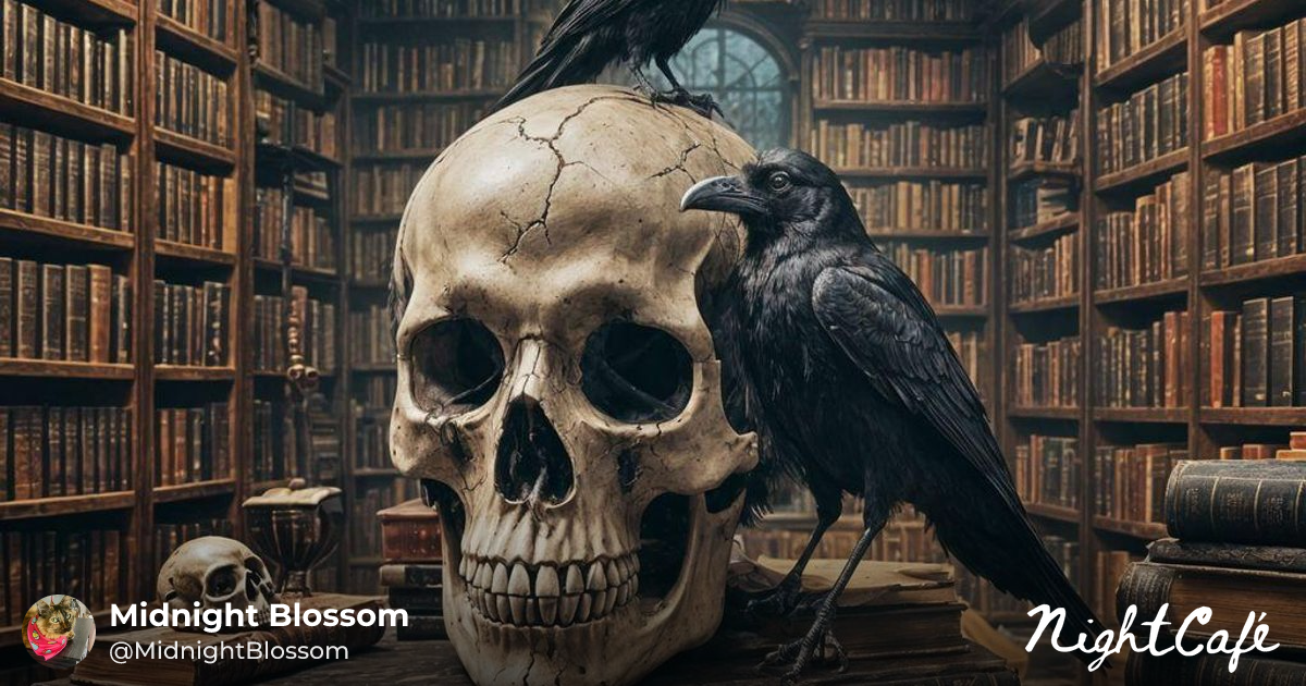 Poe's Desk - Raven and Skull in Library: Digital Matte Paint...