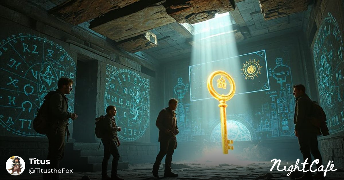 Ancient Temple Interior with Glowing Runes - AI Art