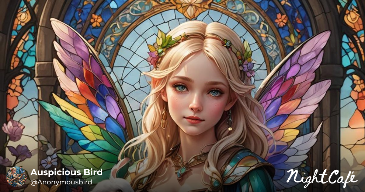 Lovely blond fairy holding small white rabbit.