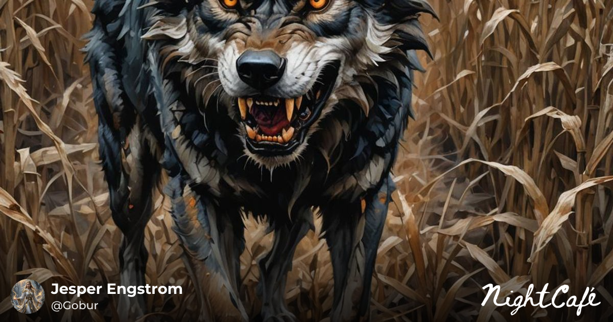 Blight-Infected Wolf Pouncing in Desolate Field - AI Art