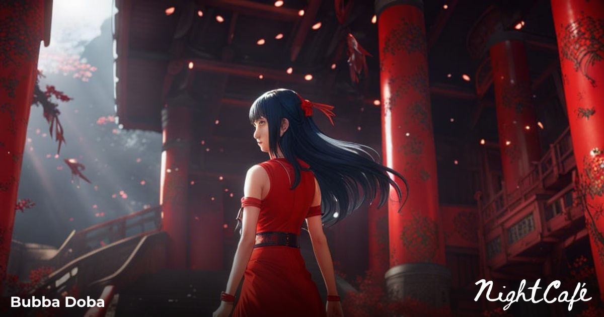 Hinata Hyuga in Red Dress: Fantasy Concept Art - AI Art