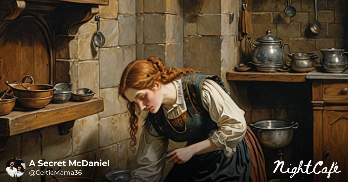 Pre-Raphaelite Servant Girl in Castle Kitchen - AI Art