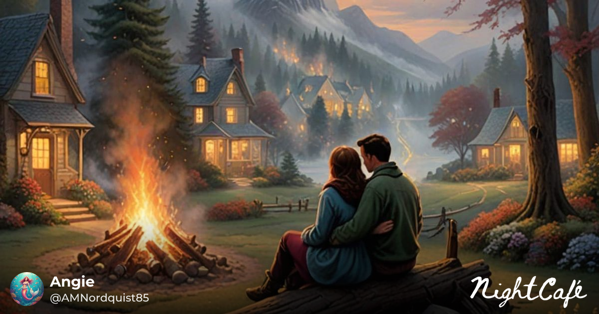 A couple cuddles by a bonfire. - Ethereal Couple Cuddling by...