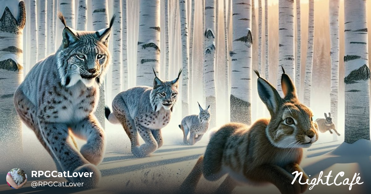 Lynx Family's Winter Chase: A Digital Matte Painti... - AI Art