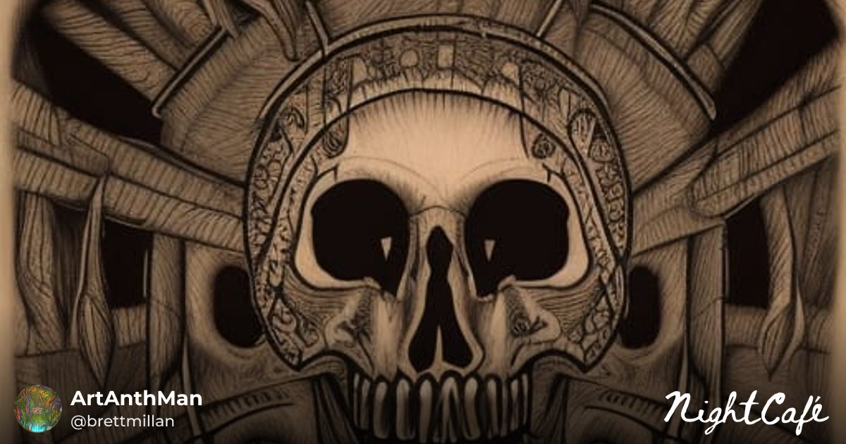 Aztec Skull - Aztec Skull Rack in Mural Illustration Style