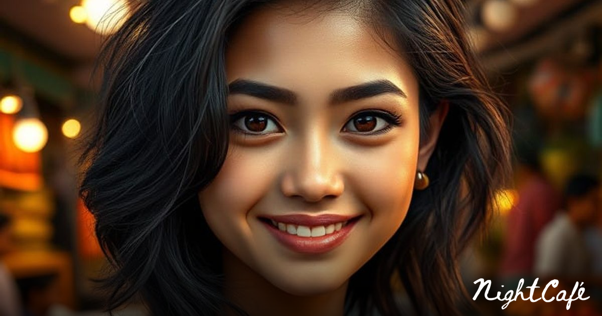 Oval-shaped face with warm, soft features, trusting gaze and subtly ...