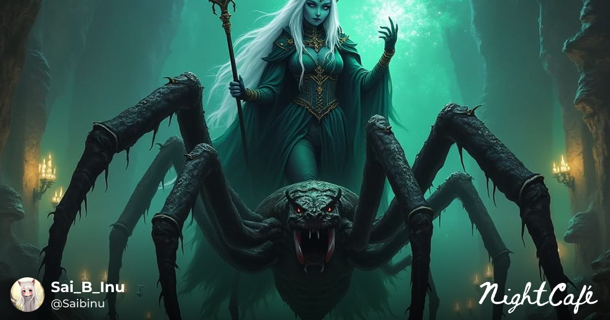 Elegant Drow Mage Rides Giant Spider in Dark, Ench... - AI Art