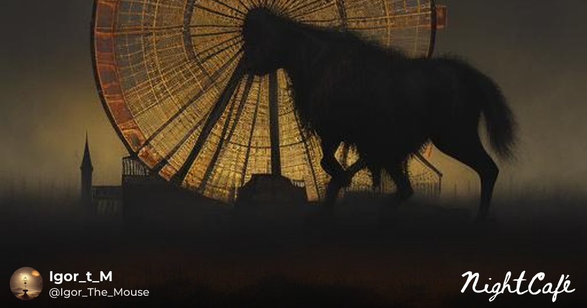 Eerie Ferris Wheel and Grotesque Rabbit in Abandon... - AI Art