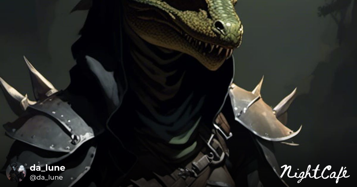 Lizard person - Lizardman Ranger Crouching in Shadowy Jungl...