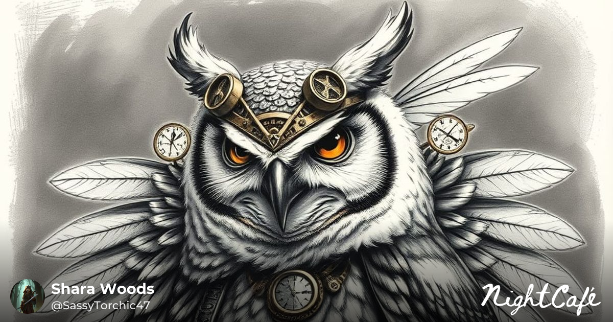Steampunk Barn Owl Ranger in Charcoal Style - AI Art