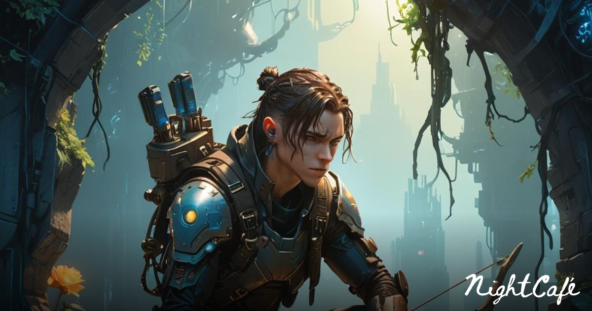 Cyborg Elf Ranger in Cyberpunk Anime Style - AI Art