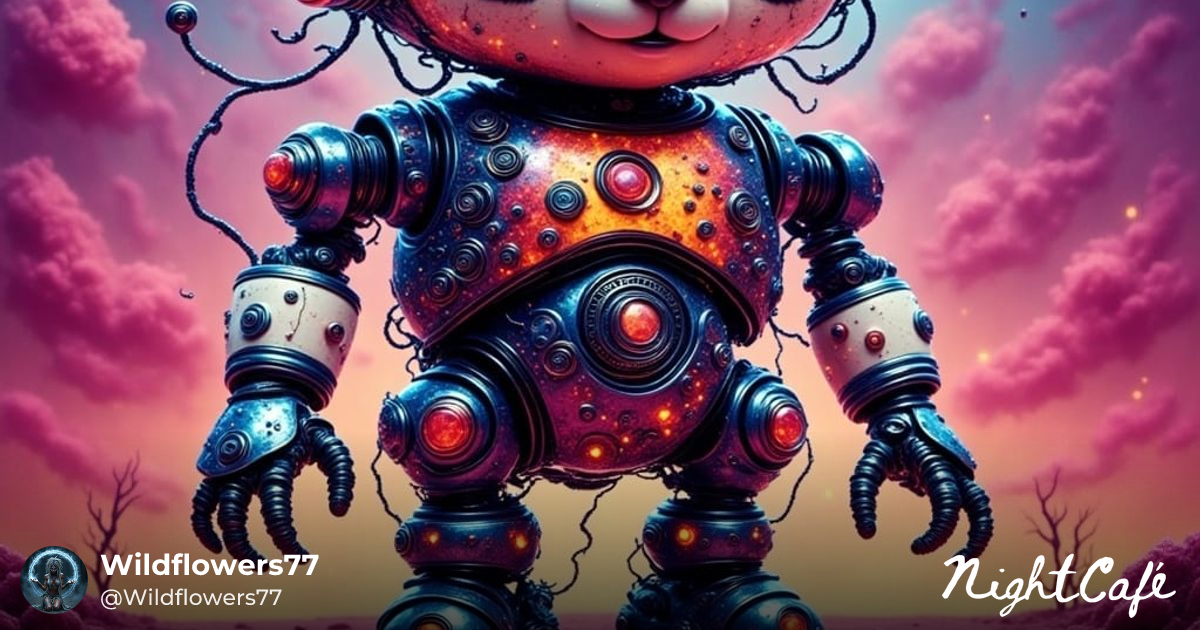 Panda Bot - Vibrant Cyberpunk Panda Robot in Lisa Frank Styl...