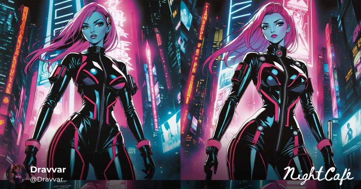 Pink-Haired Netrunner Woman in Cyberpunk Manga Sty... - AI Art