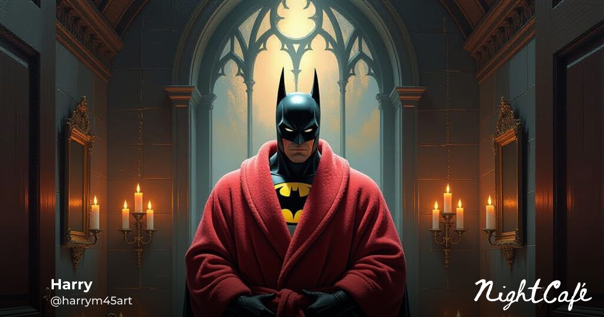 Batman in a bath robe - Batman in Gothic Bathroom as Oil Pai...