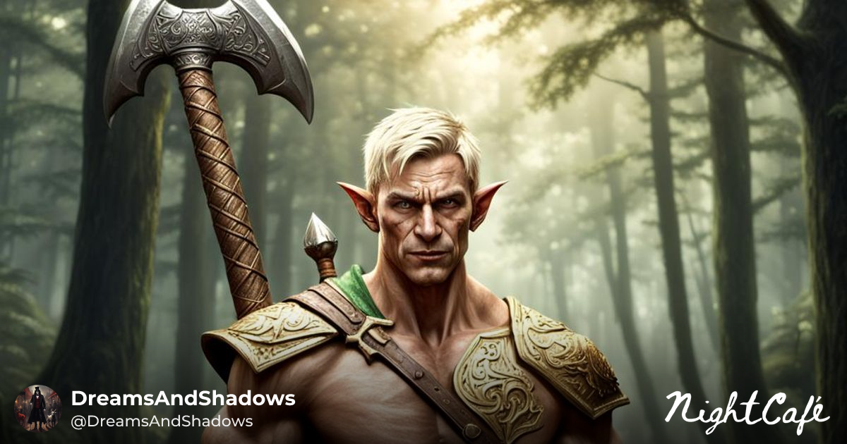 Buff elven warrior - Muscular Elf Warrior with Great Axe