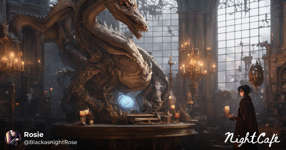 Gothic Alchemist Lady Meets Majestic Dragon in Rui... - AI Art