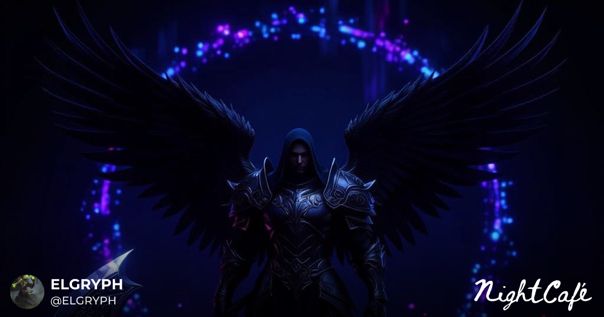 Fallen Angel Warrior Wielding Ornate Battle Axe - AI Art