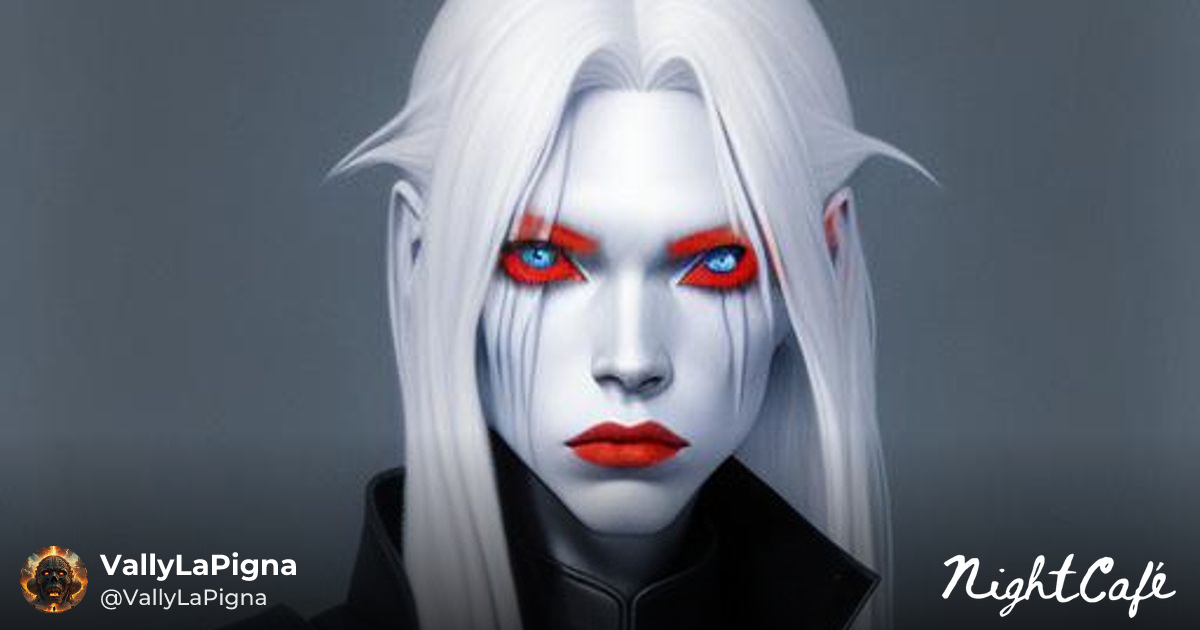 Albino Demidemon in Blue Leather: Charcoal Drawing - AI Art