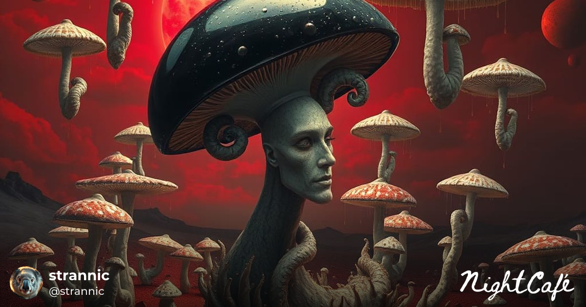 Surreal Fungal Oracle in Sci-Fi Landscape - AI Art