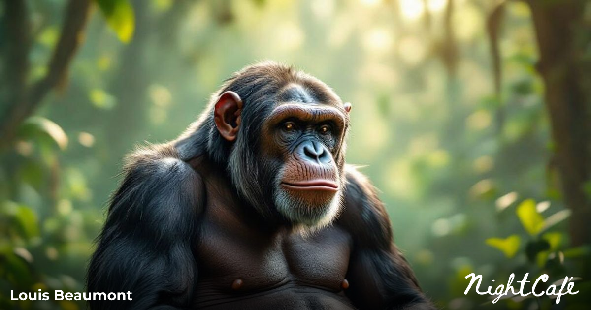 Hyperrealistic Obese Chimpanzee in Lush Jungle - AI Art