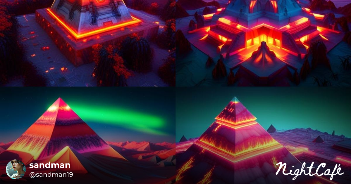 Neon Pyramid on Marble Base in 3D - AI Art
