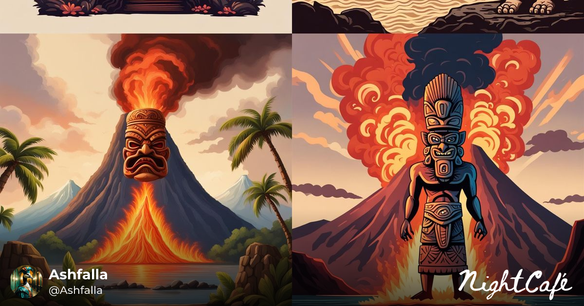 Tiki God in Front of Erupting Volcano - AI Art
