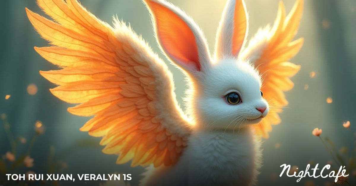 Phoenix-Winged Rabbit Creature in Ethereal Light - AI Art