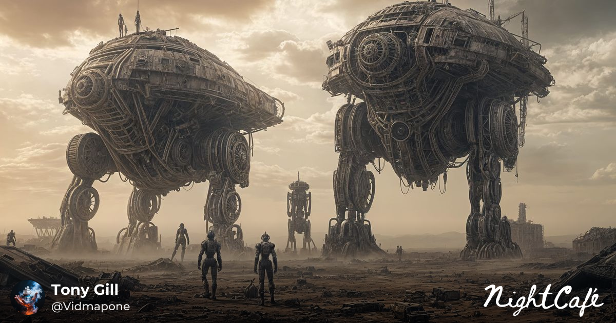 Dystopian Wasteland: Towering Robots in Post-Apoca... - AI Art