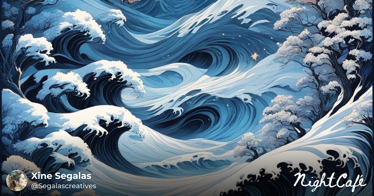 Moonlit Waves - Winter Wilderness in Ink Painting Style
