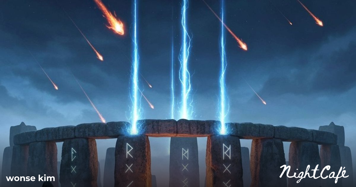 Druidic Ritual Under Meteor Shower at Stonehenge - AI Art