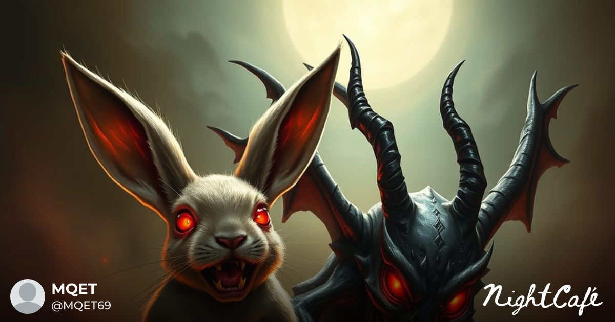 Terrifying Rabbit with Red-Eyed Demon in a Fiery A... - AI Art